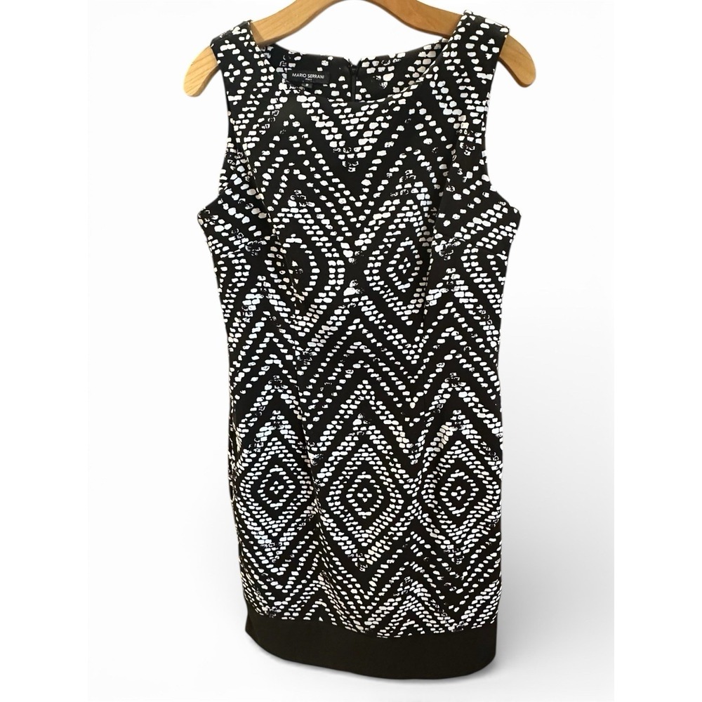 Mario Serrani‎ Italy Women  Sleeveless Shift Dress, Black White Diamond Size 8